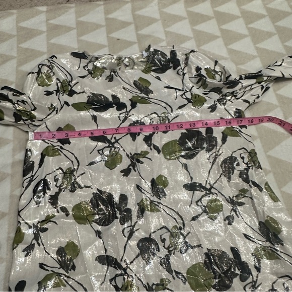 Tanya Taylor green floral metallic bell sleeve blouse - Picture 5 of 5